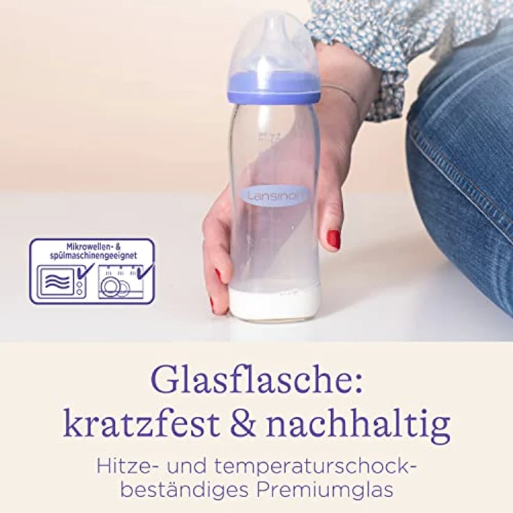 Lansinoh Flaschenset - Glas Weithalsflasche mit NaturalWave Sauger Gr. S, 160 ml, 4 Stück – Bild 3