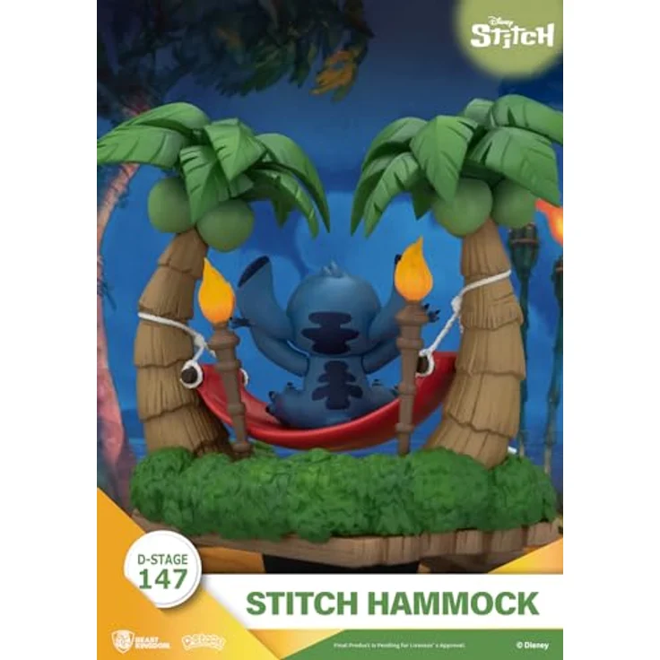 Beast Kingdom D-Stage Diorama PVC Figur, Lilo & Stitch Stitch in der Hängematte, 15,2 cm, 360-Grad-Design – Bild 3