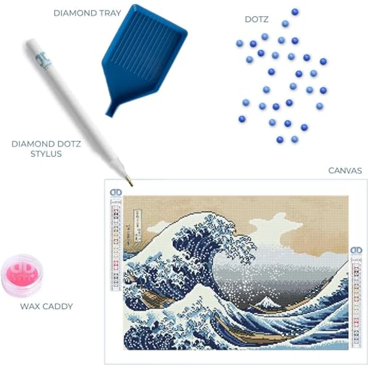 DIAMOND DOTZ 2592467 Original 5D Diamond Painting Squares Set, Welle vor Kanagawa, mit quadratischen Glitzersteinen, 57 x 39 cm, für Erwachsene und Kinder ab 12 Jahren, Intermediate, Silk-Touch-Finish – Bild 5