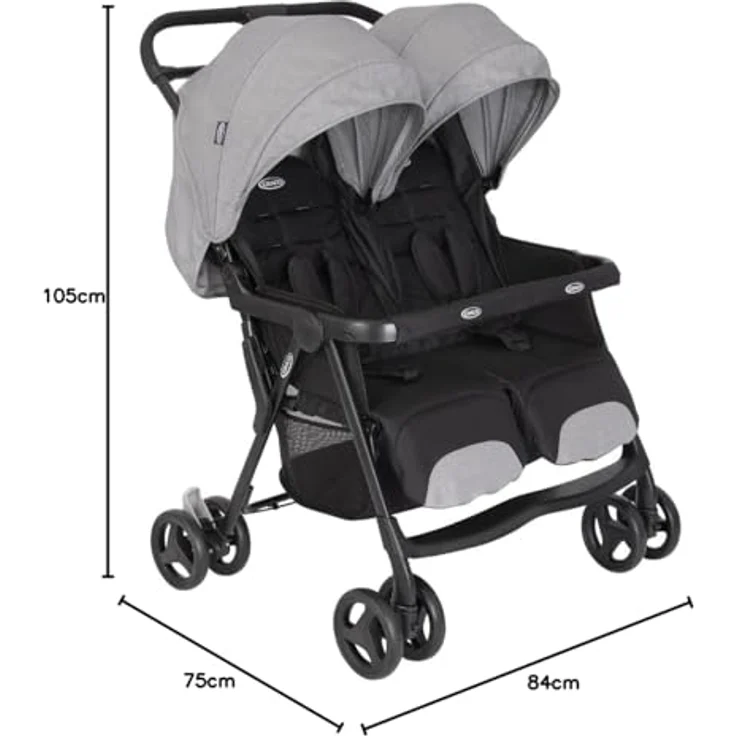 Graco Geschwisterwagen DuoRider - Steeple Gray, Zwillingswagen 12,1 kg mit Liegeposition und Regenschutz – Bild 9