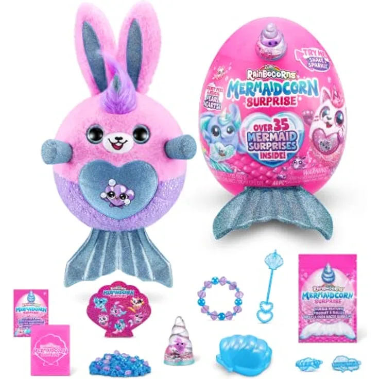 Rainbocorns Mermaidcorn Surprise Serie 7, Coral Hase, von ZURU, 28 cm Plüschtier, Meerjungfrau Spielzeuge für Mädchen (Hase)