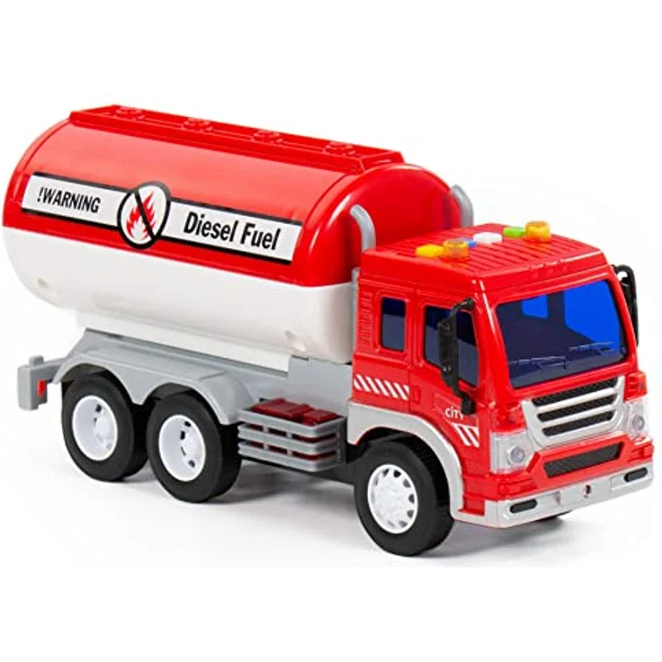 Kraftstoff-Tankwagen LKW Kinder Spielzeug City rot Schwungrad mit Licht Sound – Bild 4