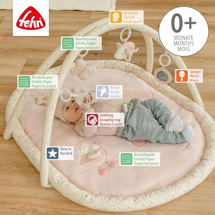 Fehn 3-D-Activity-Decke Vogel mit Glow-in-the-dark Bestickung - Spielbogen mit 5 abnehmbaren Spielzeugen für Babys ab 0+ Monaten – Bild 3