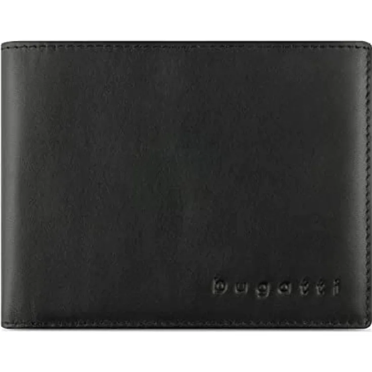 bugatti Super Slim Geldbörse mit Klappe Leder - Dünner Geldbeutel mit RFID-Schutz, Schwarz