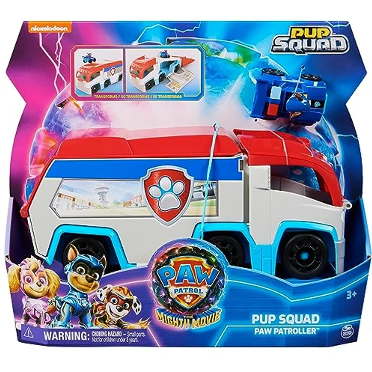 Spin Master Paw Patrol The Movie Pup Squad Paw Patroller, Fahrzeug-Spielset mit umwandelbarem Hauptquartier und Chase Pup Squad Racer, 25 cm lång, geeignet für Kinder ab 3 Jahren – Bild 3
