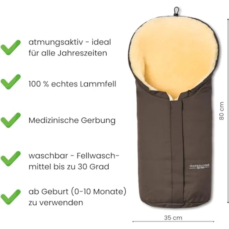 Hofbrucker Lammfell-Fußsack Eskimo für Babyschale, Kinderwagen und Buggy braun, universell einsetzbar – Bild 5