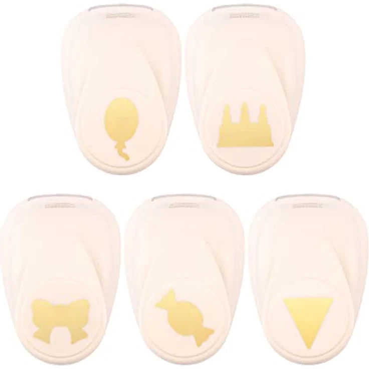 Vaessen Creative Motivstanzer Set, 5 Stück - Schleife, Torte, Bonbon, Ballon, Flagge - Für Papier bis 250 g/m² - Ideal für Scrapbooking und Bastelprojekte – Bild 1