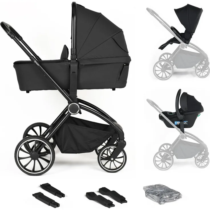 BabyGo Harmony 3in1 Kombikinderwagen, inkl. Babyschale, verstellbare Rückenlehne, klappbar, ergonomische Griffe, sicherheitszertifiziert