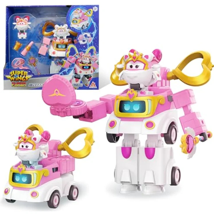 Super Wings Verwandlungsroboter Sara, 15,5 cm 2-in-1 Fahrzeugspielzeug mit 5 cm Figur, rosa, für Kinder ab 3 Jahren – Bild 1
