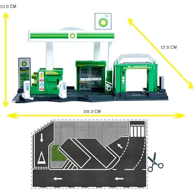 Majorette Petrol Station BP inkl. Iveco Eurocargo Tankwagen, Spielzeug-Tankstelle mit Waschanlage, Shop & Zapfsäulen, Spielset für Kinder ab 5 Jahren, 17x28x10 cm – Bild 5