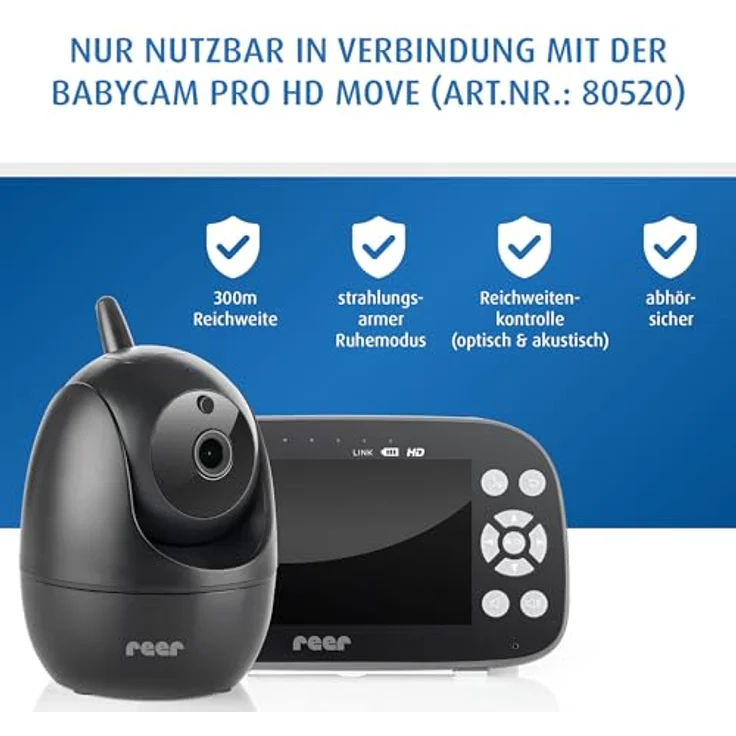 reer Zusatzkamera 80520 BabyCam Pro HD Move, abhörsicher mit Nachtsicht, 350° schwenkbar, schwarz – Bild 3