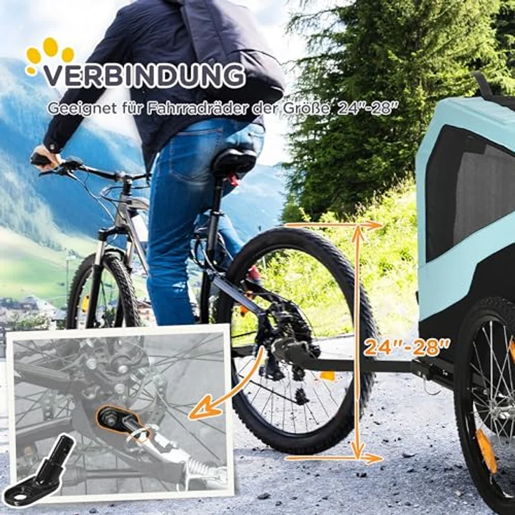 PawHut Fahrradhundeanhänger 2-in-1 Hundeanhänger, Hundebuggy, max. 30 kg, Hellblau, mit Reflektoren – Bild 7