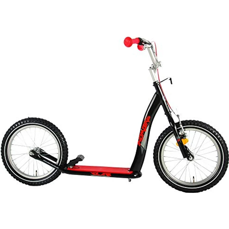Volare Roller 16 Zoll Schwarz Rot - Breite 16" Reifen, kinderfreundliche Handbremse und cooles Design – Bild 1