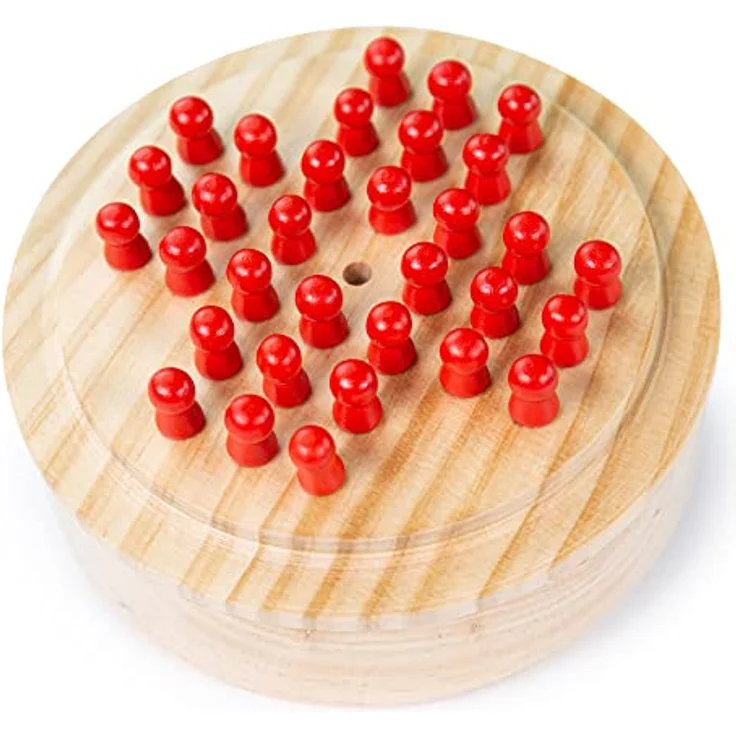 Bigjigs Toys Mini-Solitär aus Holz, handgefertigtes Brettspiel mit 32 Spielsteinen, ideal für Reisen, für Kinder ab 3 Jahren, Maße 12 cm x 12 cm x 4 cm – Bild 1