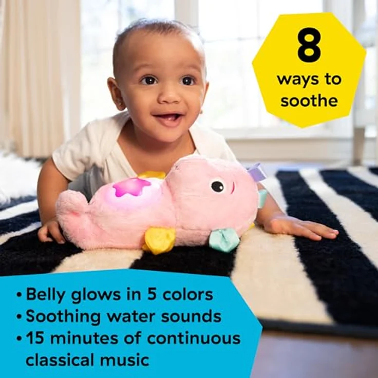 Baby Einstein Seahorse Plush, Einschlafhilfe Kuscheltier mit Cry-Reply Technologie, Lichtbauch, Ozeanklängen & Klassik, rosa – Bild 2