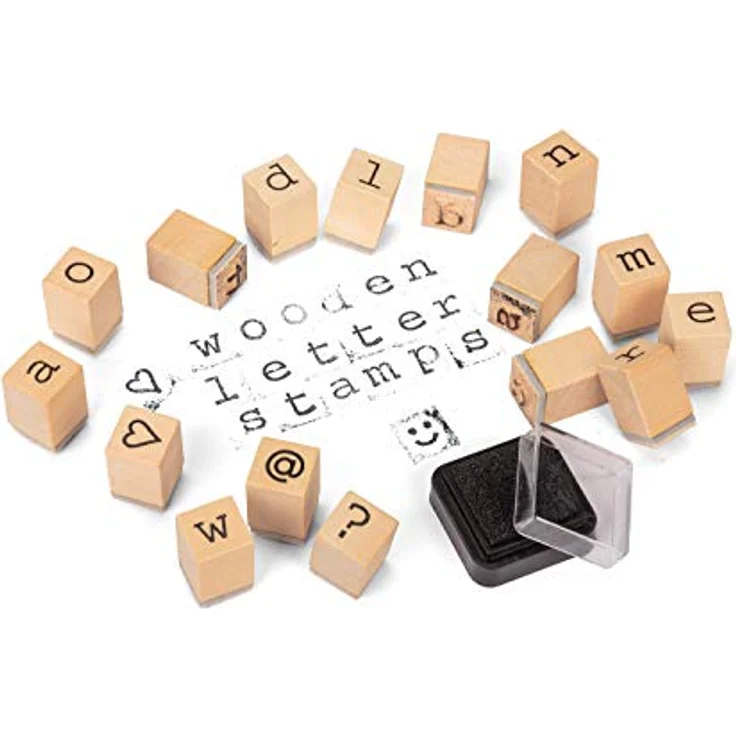 Tobar Hölzerne Buchstabenstempel mit Buchstaben von A bis Z und Sonderzeichen, 31 Stempel, zum Gestalten von Briefen, und Karten, ab 5 Jahren, ca. 1,5 cm – Bild 3