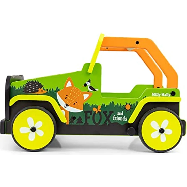 Milly Mally Explorer, Kinder Lauflernwagen aus Holz, Push-Pull Lauflernhilfe für 1-3 Jahre, mit Bremse und geräumigem Kofferraum, Fox and Friends Design – Bild 2