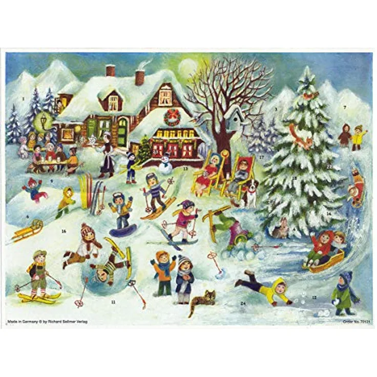 Richard Sellmer Verlag Papier Adventskalender/Weihnachtskalender mit Bildern und Glimmer, nostalgisch für Kinder und Erwachsene, Made in Germany