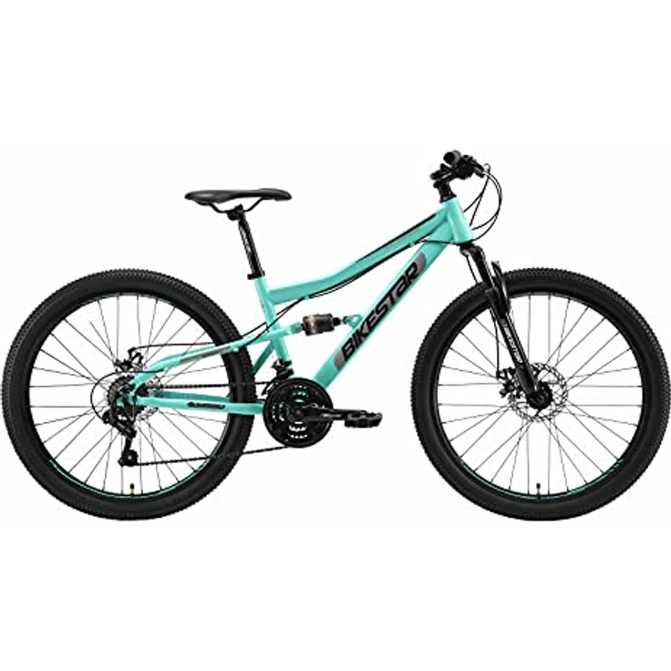 BIKESTAR Fully Mountainbike 26 Zoll | 15 Zoll Rahmen, 21 Gang Shimano Schaltung, Scheibenbremse | Mint – Bild 2