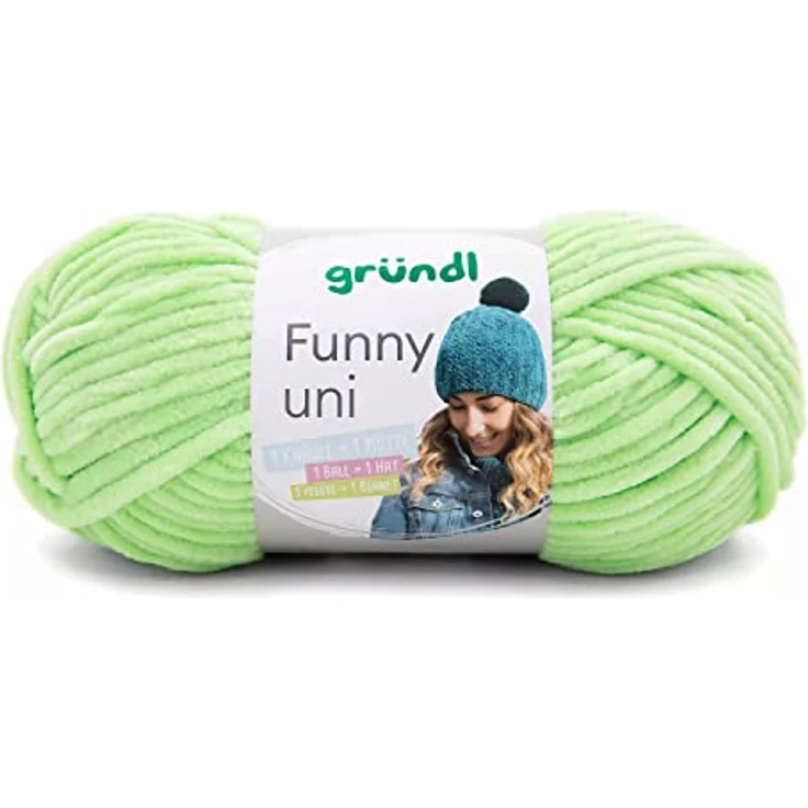 Gründl Funny uni Strick- & Häkelgarn (samtartiges Chenille-Garn aus 100% Polyester, 100 g / 120 m, Nadelstärke: 5-6, 1 x 100 g), hellgrün – Bild 1