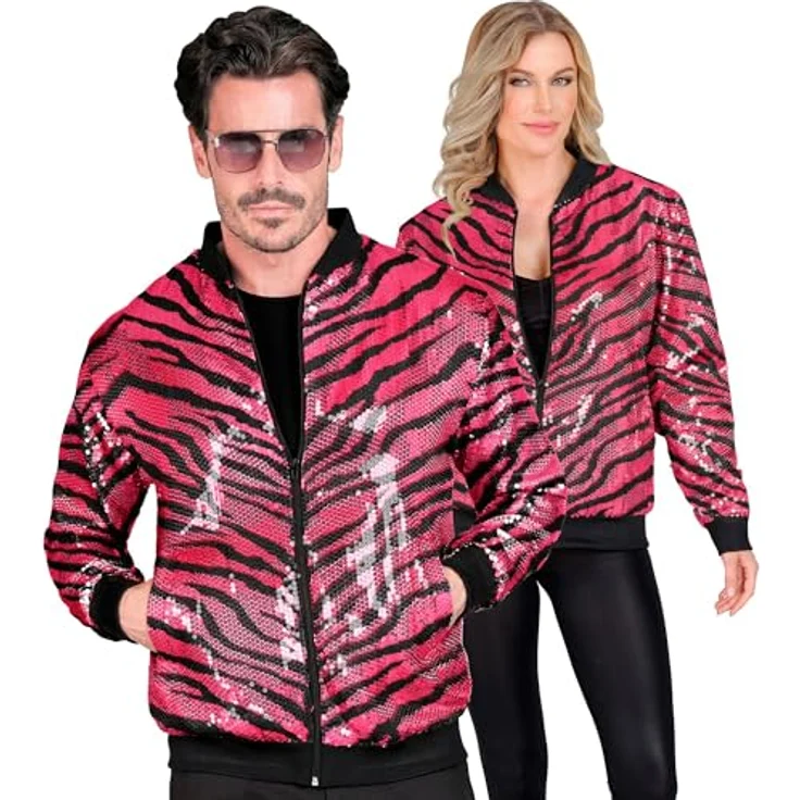 Widmann PARTY FASHION BOMBERJACKE, Pailletten Bomberjacke im pinken Zebramuster, L/XL (XL) – Bild 1