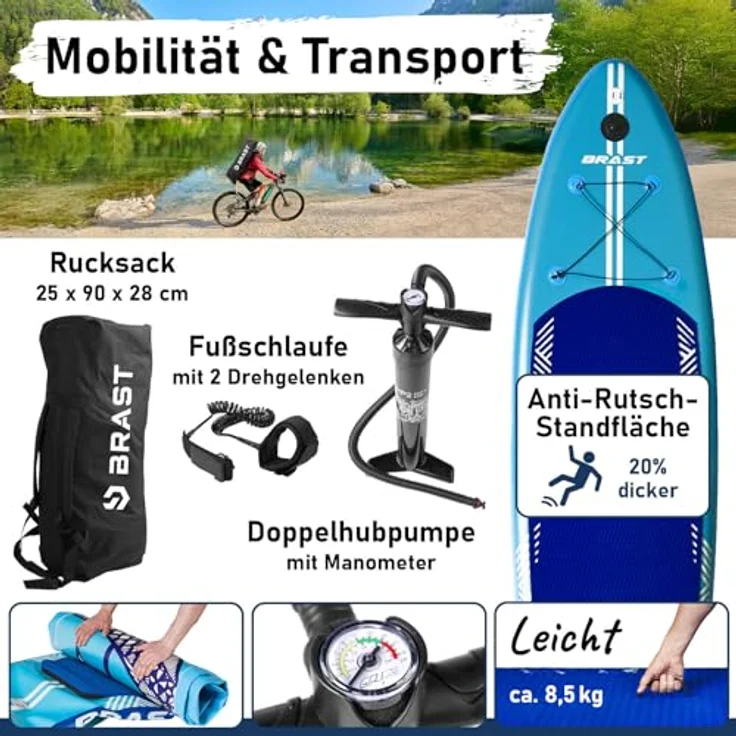 BRAST® SUP Board mit LEDs, aufblasbares Stand up Paddling Set, 320x81x15cm, 140kg Tragkraft, 10 Farben LED-Beleuchtung, 5 Jahre Garantie, inkl. 2in1 Paddel und Kajaksitz – Bild 5