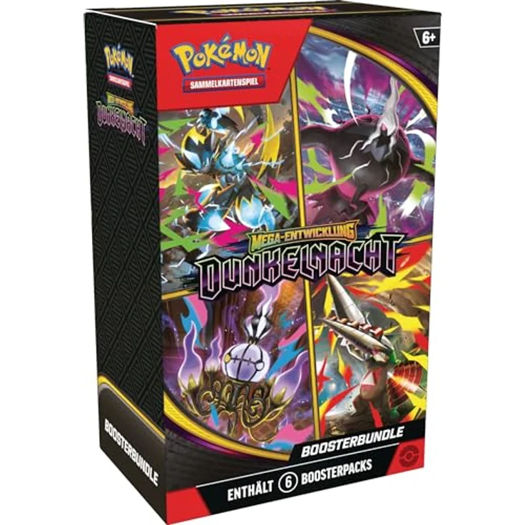 Pokémon Pokémon-Sammelkartenspiel: Boosterbundle Mega-Entwicklung – Dunkelnacht, 6 Boosterpacks mit Mega-Darkrai-ex und Mega-Zeraora-ex – Bild 1