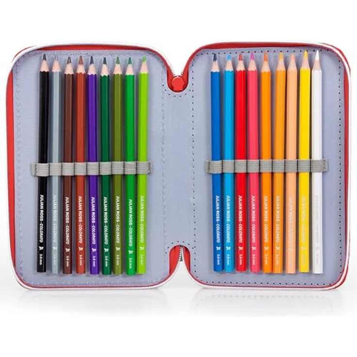 Clondo 3-Fach Federmäppchen für Jungen, Avengers Fan Edition – 45-teilig, komplett gefüllt mit Schere, Kleber, Buntstiften 3.0 – Blau – ideal für Schule & als Geschenk – Iron Man, Captain America, Hulk – Bild 3