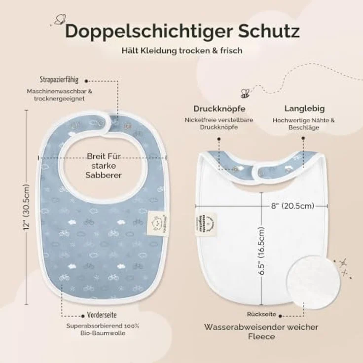 KeaBabies 8-Pack Bio Lätzchen, niedliche und stylische sabber- und fütterlätzchen für Jungen und Mädchen, mit wasserdichtem Vlies, verstellbaren Druckknöpfen und Geschenkbox – Bild 3