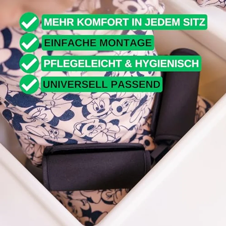 Your Day Mate Gurtschoner für Hochstuhl und Kindersitz, 2 Stück, Schwarz, Neopren, mit Klettverschluss, Gurtpolster für 5-Punkt und 3-Punkt Gurt, waschmaschinenfest – Bild 2