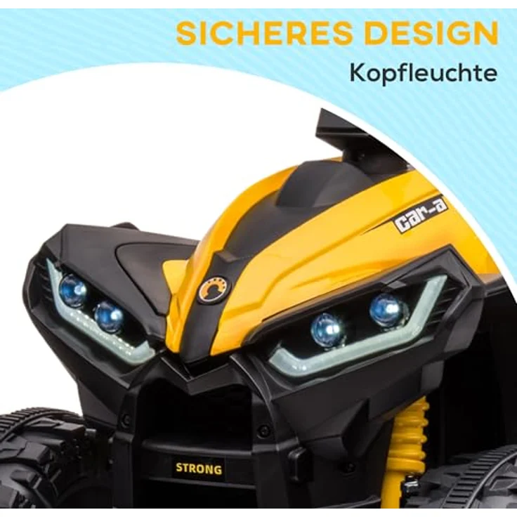 HOMCOM Elektro-Kinderquad Gelb, Kindermotorrad mit MP3-Musikplayer, Belastbarkeit 25 kg, für Kinder 3-5 Jahre, 3-6 km/h – Bild 6