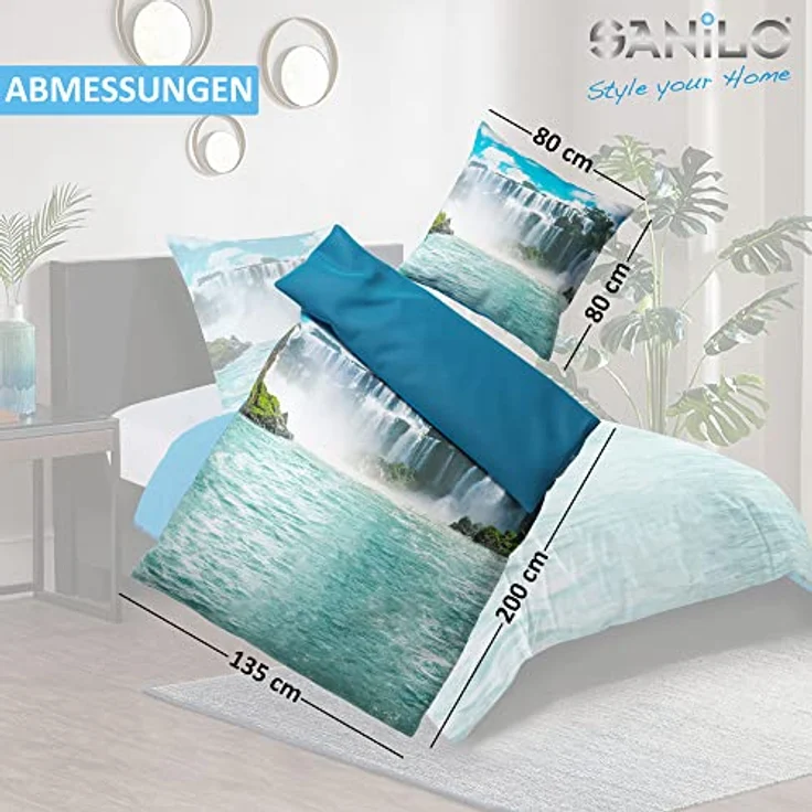 Sanilo® Bettwäsche 135x200 cm, 100% feinste Baumwolle, Wassserfall Design, Oeko-TEX Zertifiziert – Bild 5