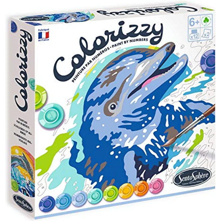 Sentosphère 3904509 Colorizzy, Malen nach Zahlen, Malset für Kinder, Delfine, Bastelset, Kreativ-Set, DIY