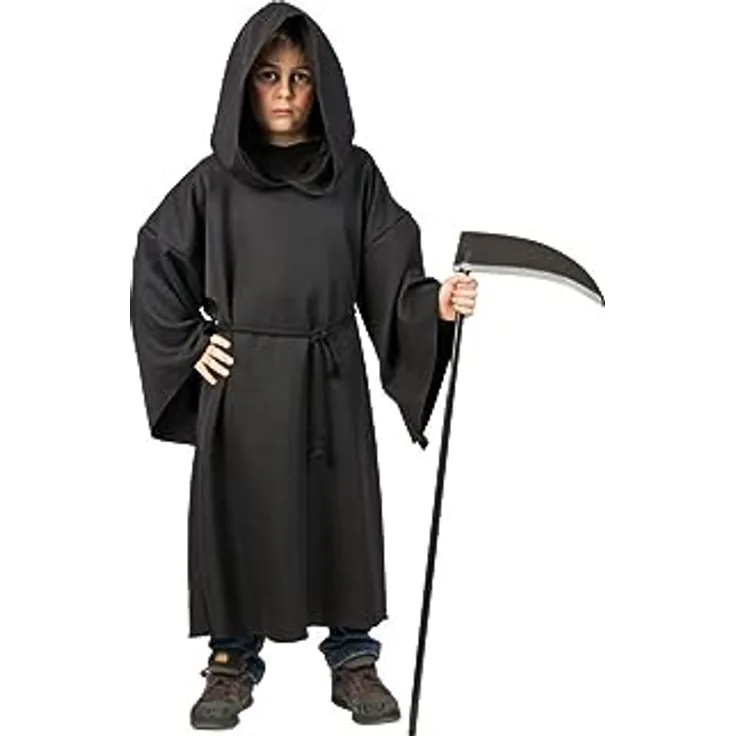 Festartikel Müller Henkerkutte in der Farbe Schwarz, mit Kapuze und Kordel, 100% Polyester, Größe 140/152, 118.203.46