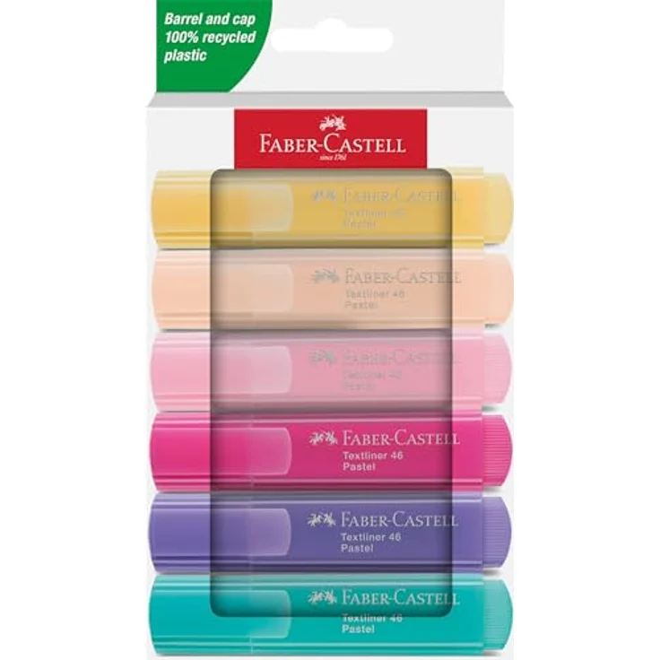 Faber-Castell 251656 - Textmarker Set 46, 6 Pastell Textmarker mit langlebiger Keilspitze, Strichbreite 1-5 mm, nachfüllbar