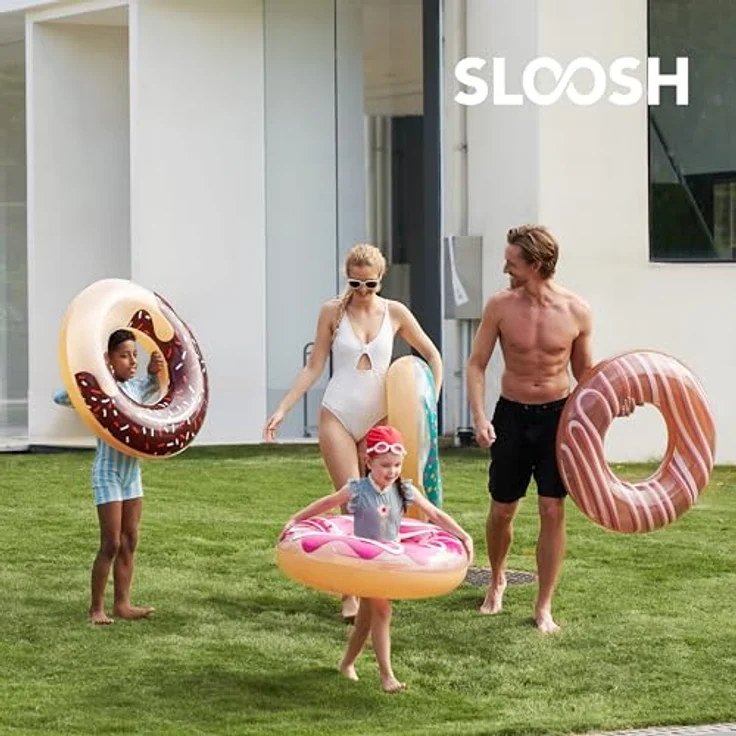 Sloosh Aufblasbare Pool-Schwimmer, Vorteilspack mit 4 verschiedenen Donut-Schwimmringen, 81 cm, langlebiges Vinyl, ideal für Poolpartys und Strandschwimmen – Bild 4