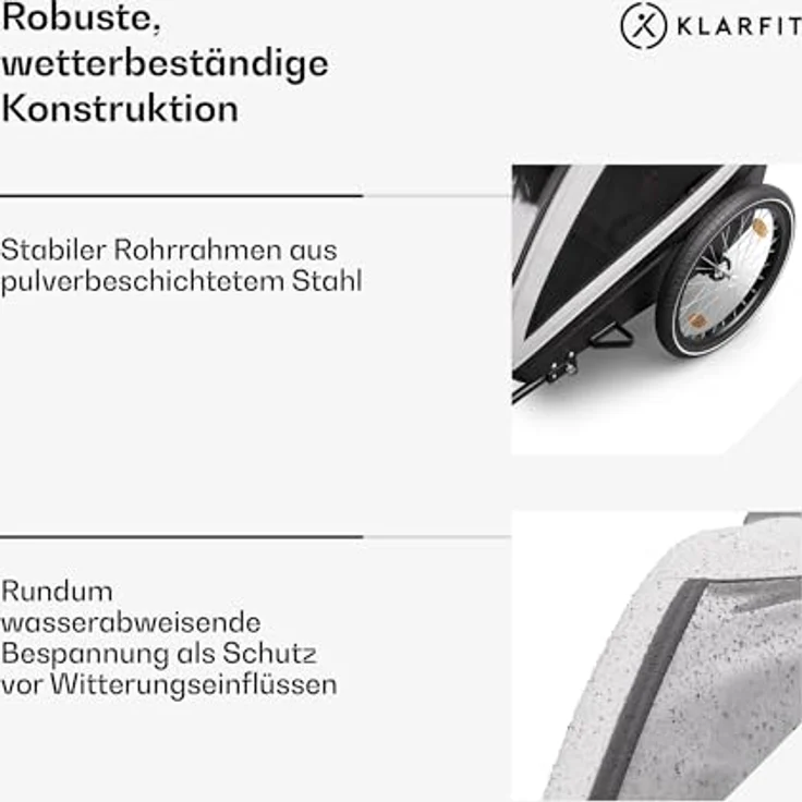KLARFIT Fahrradkinderanhänger GoKiddo Fahrradanhänger, 2 Kinder, klappbar, UV-schutz, wasserabweisend, Stahl 20-29" – Bild 4
