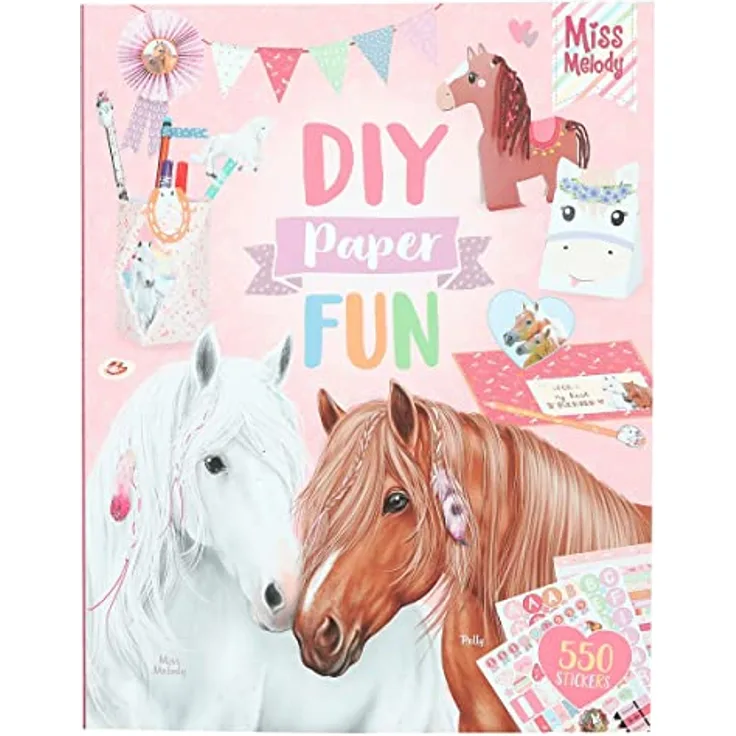 Depesche 12121 Miss Melody DIY Paper Fun - Kreativbuch Set mit 32 bunten Seiten zum Basteln und Gestalten von Briefen, Postkarten uvm., inklusive Pferde-Sticker