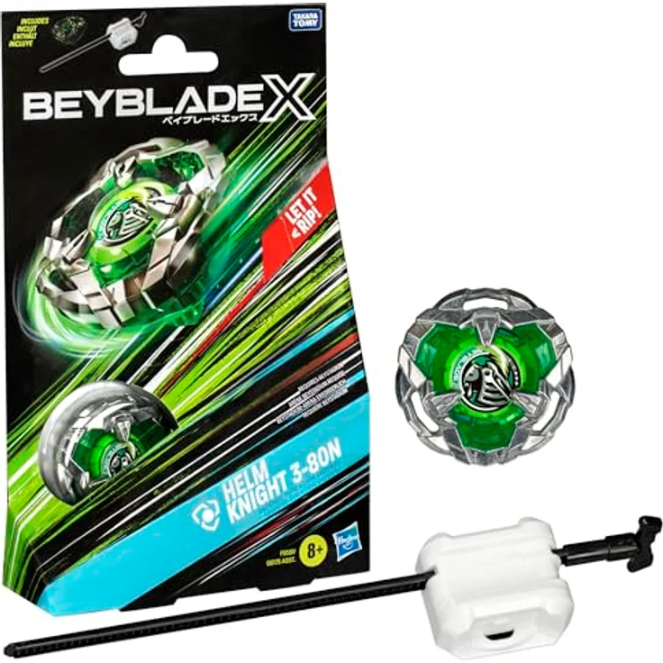 Hasbro Beyblade X Helm Knight 3-80N, Starter Pack mit X-Celerator Beschleunigungssystem, rechtsdrehender Abwehr-Kreisel – Bild 1