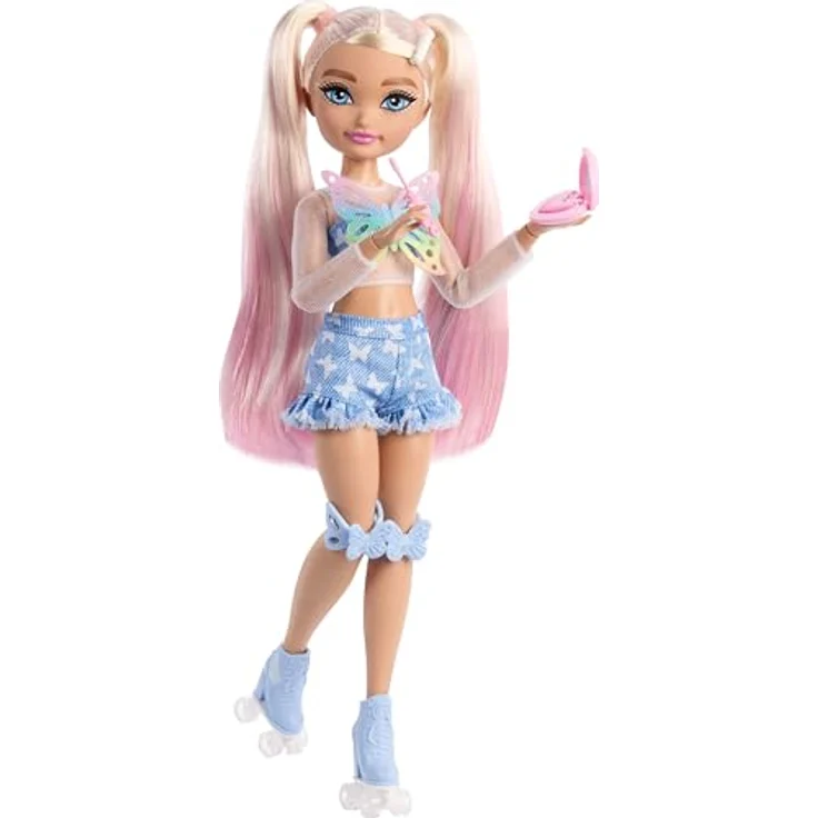 Barbie Anziehpuppe Barbie Dream Besties Rollschuh-Party Malibu, Puppe mit Schmetterlings-Outfit und Rollschuhen, blondes Haar – Bild 3