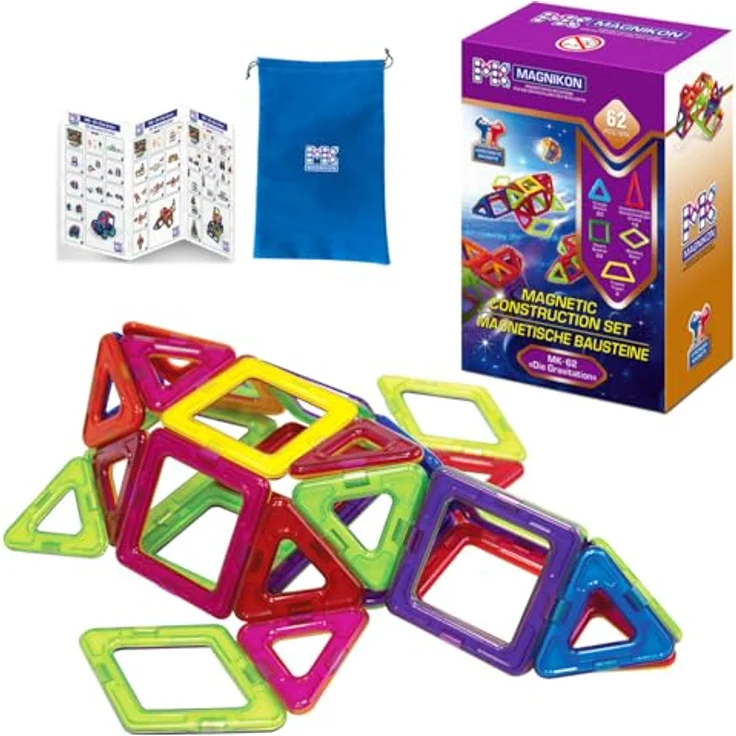 MK MAGNIKON Magnetische Bausteine Die Gravitation 62 Teile - Kinderspielzeug ab 3 Jahre, Magnete Kinder, Geschenk Für Mädchen und Jungen, Montessori Building Blocks, Magische Magnetspiel - Langlebig und sicher in der Anwendung – Bild 1