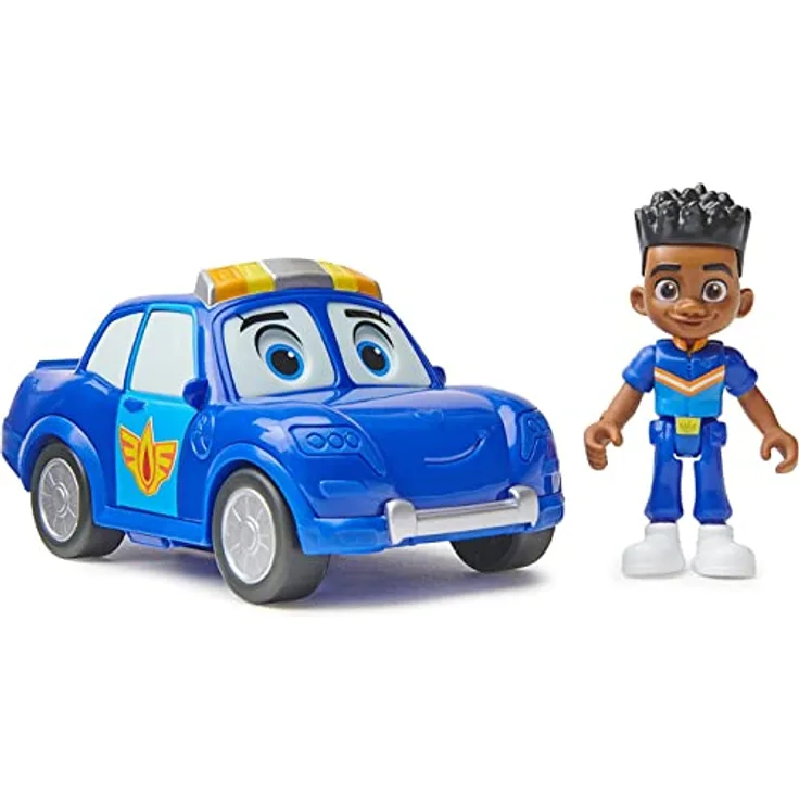 Spin Master Disney Firebuds, Interaktives Polizeiauto mit Spielfigur Jayden & Piston, Augenbewegung durch Druckmechanismus, Vroomlink kompatibel