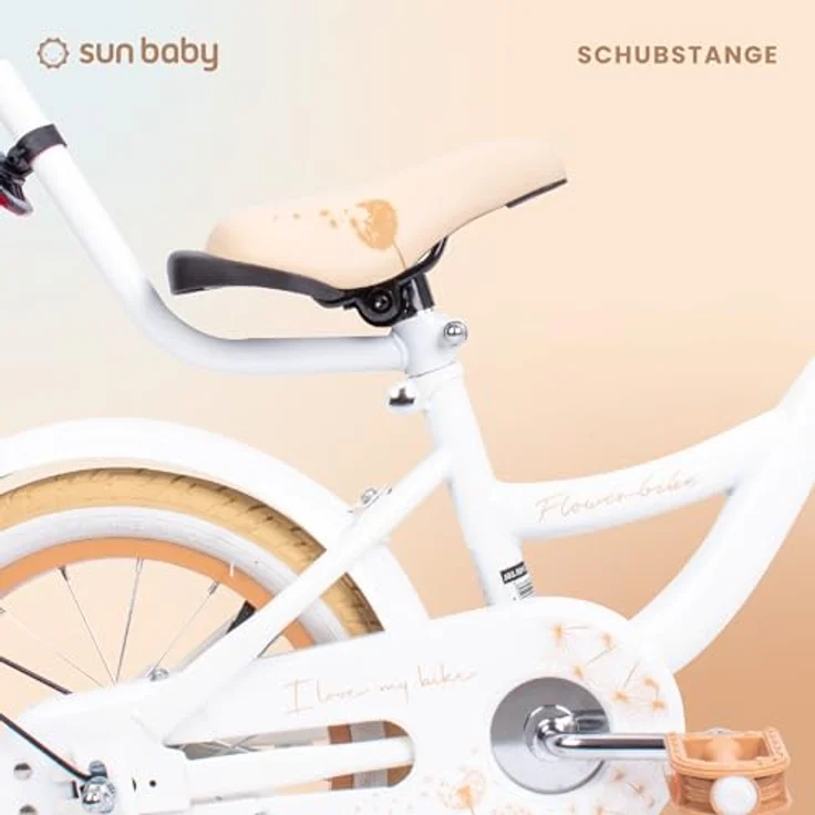 sun baby Mädchenfahrrad 14 Zoll Flower Bike mit Abnehmbarer Schubstange, Kinderfahrrad für Mädchen von 2 bis 6 Jahre (Weiß Beige) – Bild 3