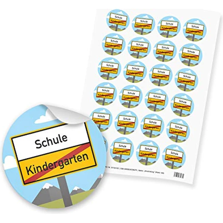 24x itenga Sticker Aufkleber Schulbeginn Einschulung Schulanfang Schule Schulkind Ortsschild zum Basteln und Dekorieren