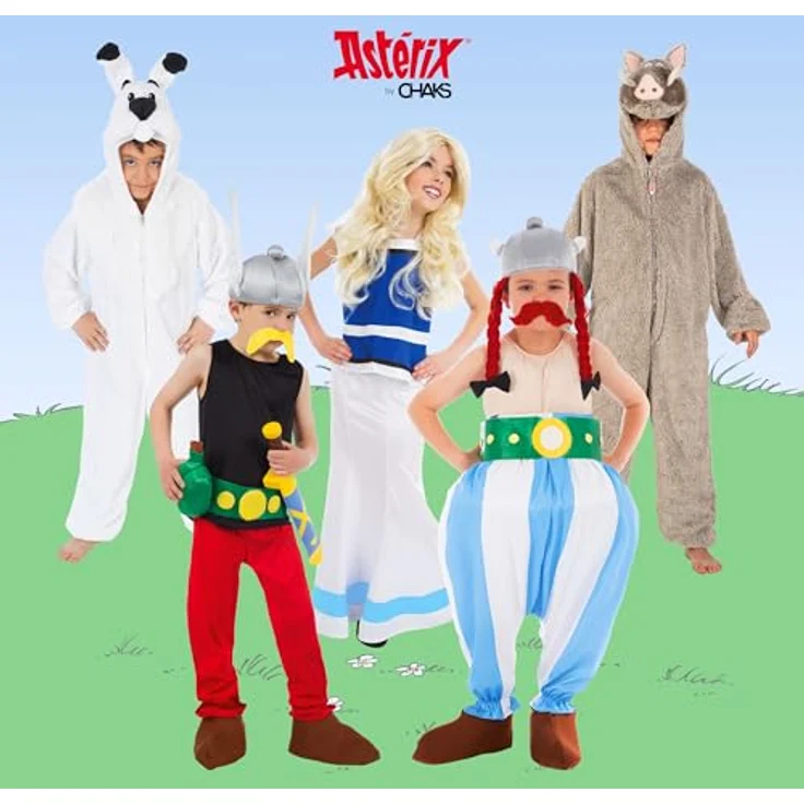 Chaks Idefix Kostüm Kinder, offizieller Asterix und Obelix Onesie mit Kapuze, Weiß, für Karneval & Comic Con, Größe 116 cm – Bild 3