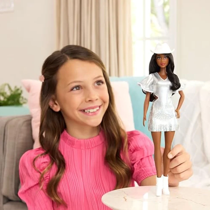 Barbie Fashionista Puppe mit glitzer Cowgirl Outfit, Ankleidepuppe für kreative Modemomente – Bild 2