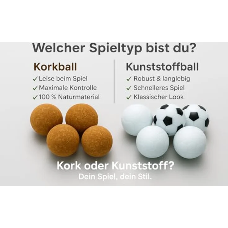 Carromco Kickerbälle (2X schwarz-weiß, 2X weiß, 2X Kork-Natur) – Bild 4