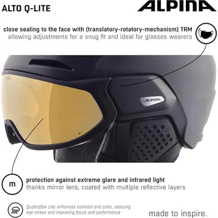 Alpina Unisex-Erwachsene Alto Q-LITE Skihelm, Black matt (Gold Mirror), 59-63 – Bild 4