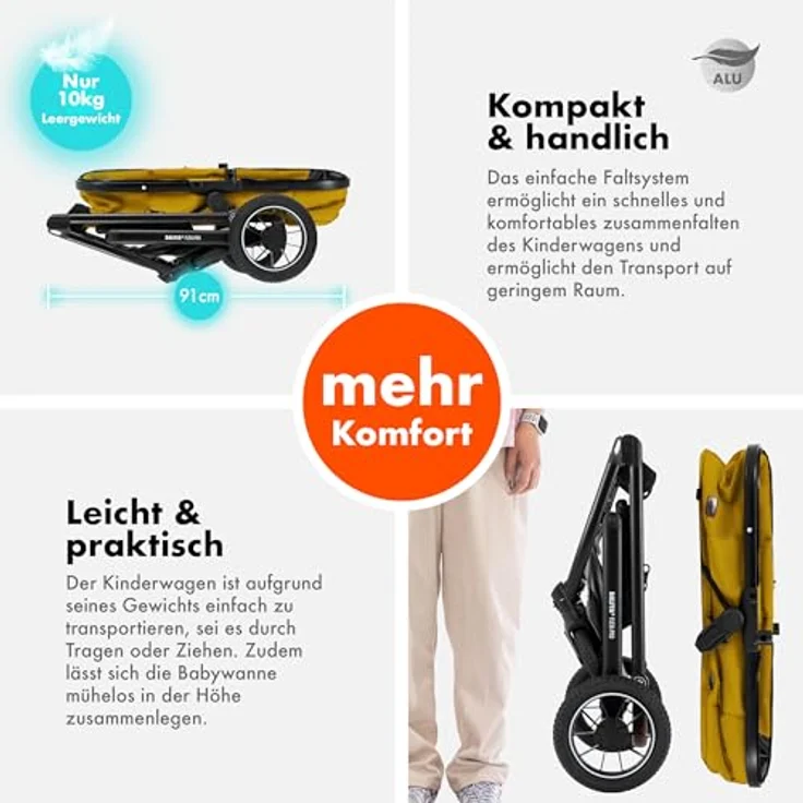 Daliya FLEXI-PRO M 2in1 Kombikinderwagen & Buggy mit Memory-Knöpfen, großem Einkaufskorb, leichtem Aluminiumrahmen und wetterfestem Schutz - einhändig abnehmbare Babywanne, höhenverstellbarer Schieber – Bild 6