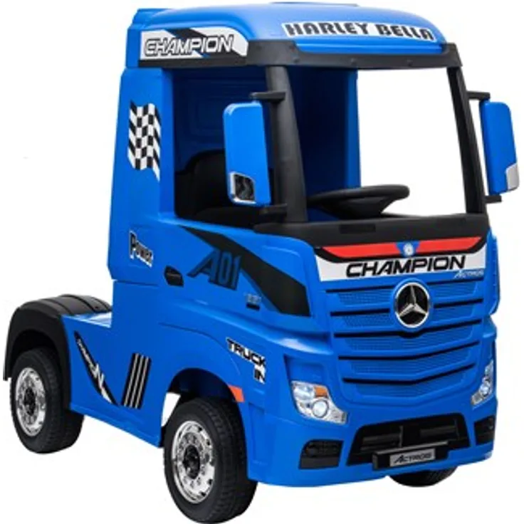 Mercedes Actros Truck Blau, Elektrofahrzeug für Kinder mit 4-Rad-Antrieb, 4x12V Motoren, 2x Li-Ion Akkus, Fernbedienung, Licht und Sound